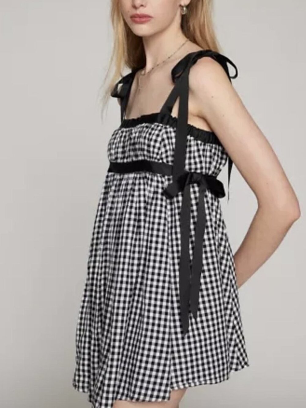 Urban Outfitters Kimchi Blue Black White Gingham Babydoll Mini Dress M
